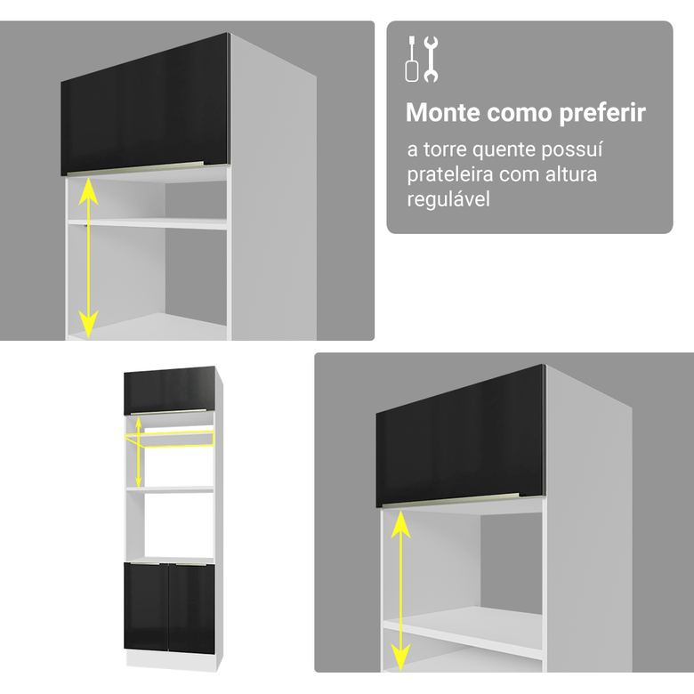 Armário de Cozinha Completa 340cm Branco/Preto Lux Madesa 02