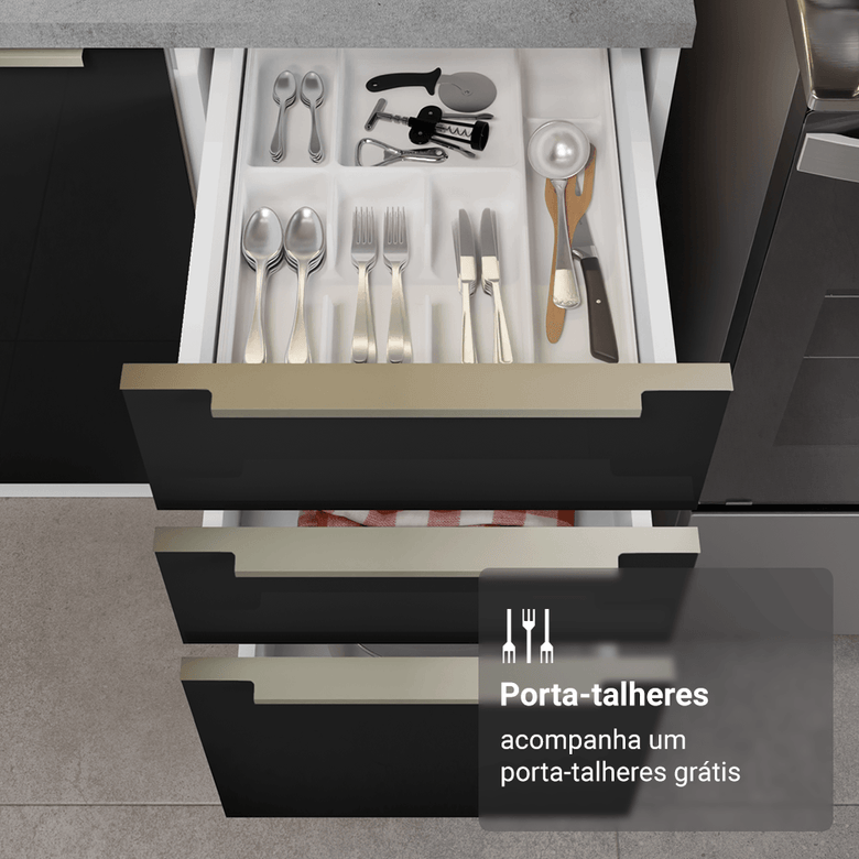 Armário de Cozinha Completa 340cm Branco/Preto Lux Madesa 02