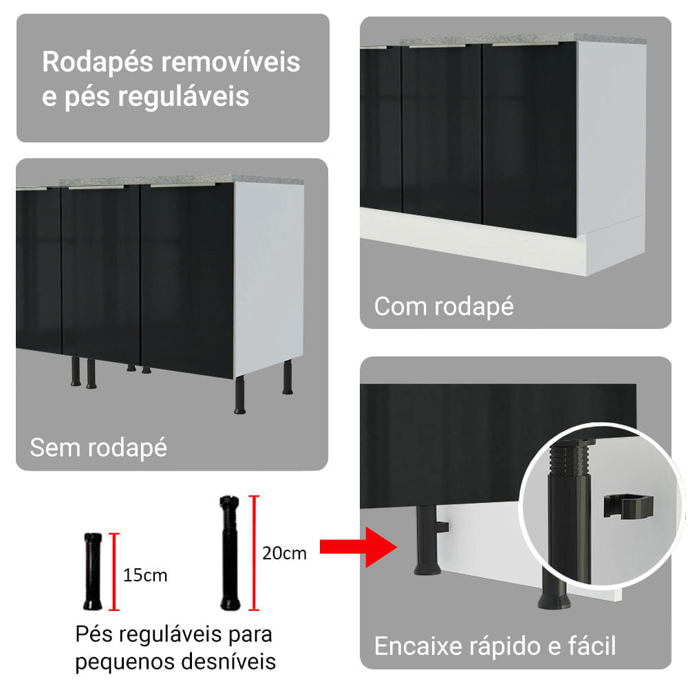 Armário de Cozinha Completa 340cm Branco/Preto Lux Madesa 02