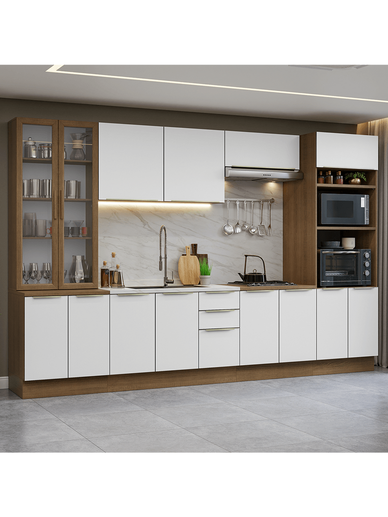 Armário de Cozinha Completa 340cm Rustic/Branco Veludo Lux Madesa 02