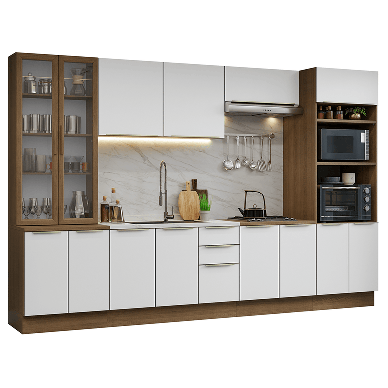 Armário de Cozinha Completa 340cm Rustic/Branco Veludo Lux Madesa 02