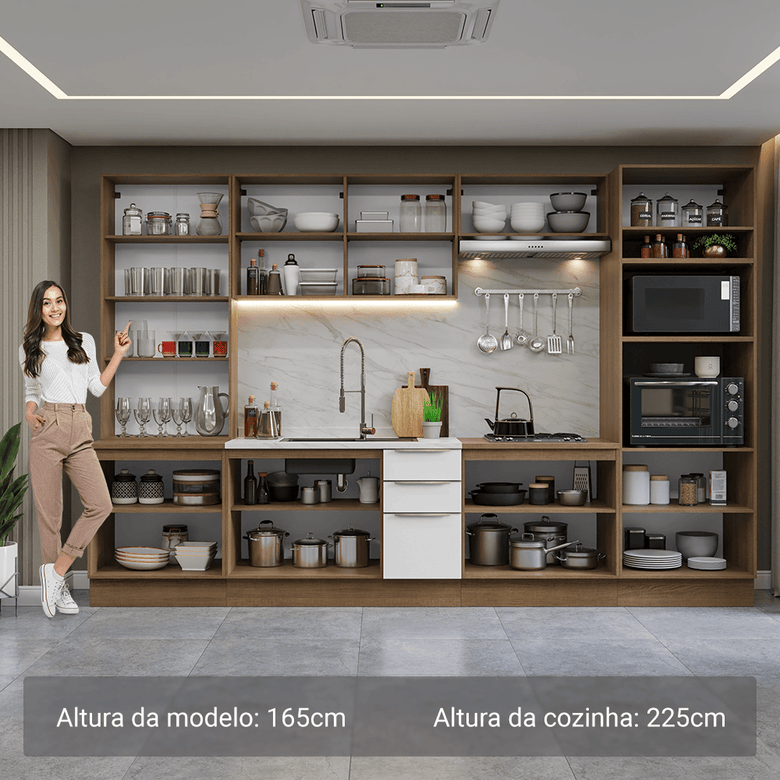 Armário de Cozinha Completa 340cm Rustic/Branco Veludo Lux Madesa 02