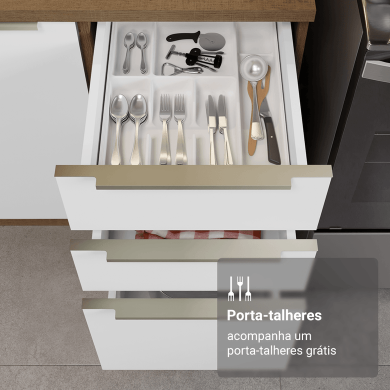 Armário de Cozinha Completa 340cm Rustic/Branco Veludo Lux Madesa 02