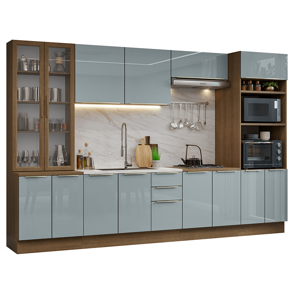 Armário de Cozinha Completa 340cm Rustic/Cinza Lux Madesa 02 - Rustic/Cinza