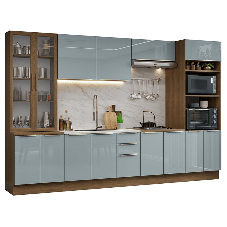 Armário de Cozinha Completa 340cm Rustic/Cinza Lux Madesa 02