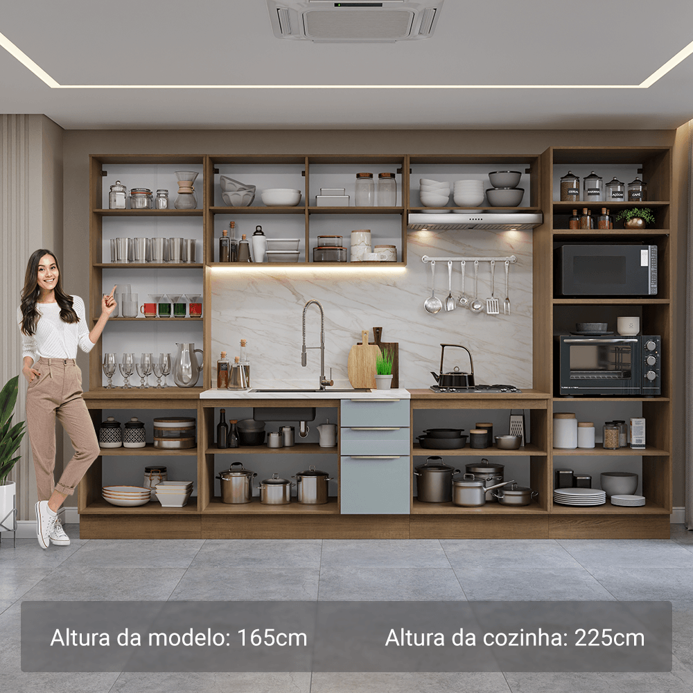 Armário de Cozinha Completa 340cm Rustic/Cinza Lux Madesa 02