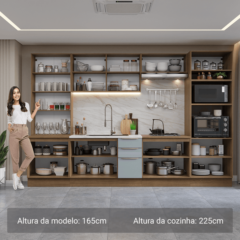 Armário de Cozinha Completa 340cm Rustic/Cinza Lux Madesa 02