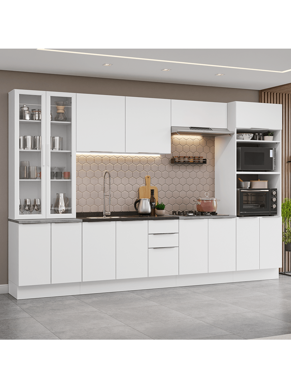 Armário de Cozinha Completa 340cm Branco Stella Madesa 01 - Branco