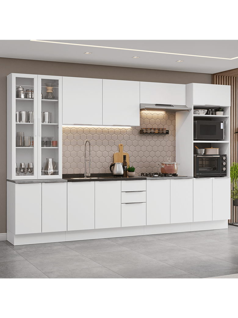 Armário de Cozinha Completa 340cm Branco Stella Madesa 01