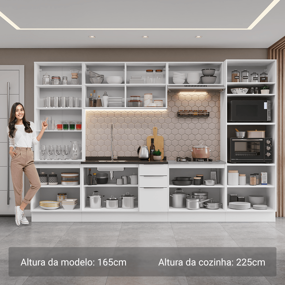 Armário de Cozinha Completa 340cm Branco Stella Madesa 01