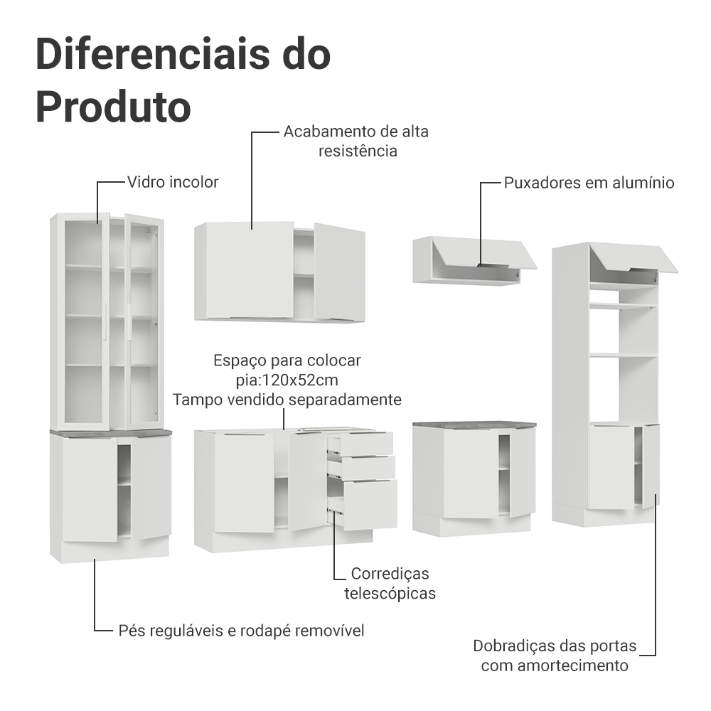 Armário de Cozinha Completa 340cm Branco Stella Madesa 01
