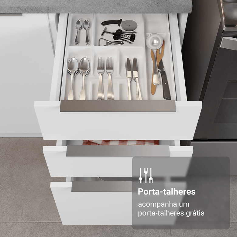 Armário de Cozinha Completa 340cm Branco Stella Madesa 01