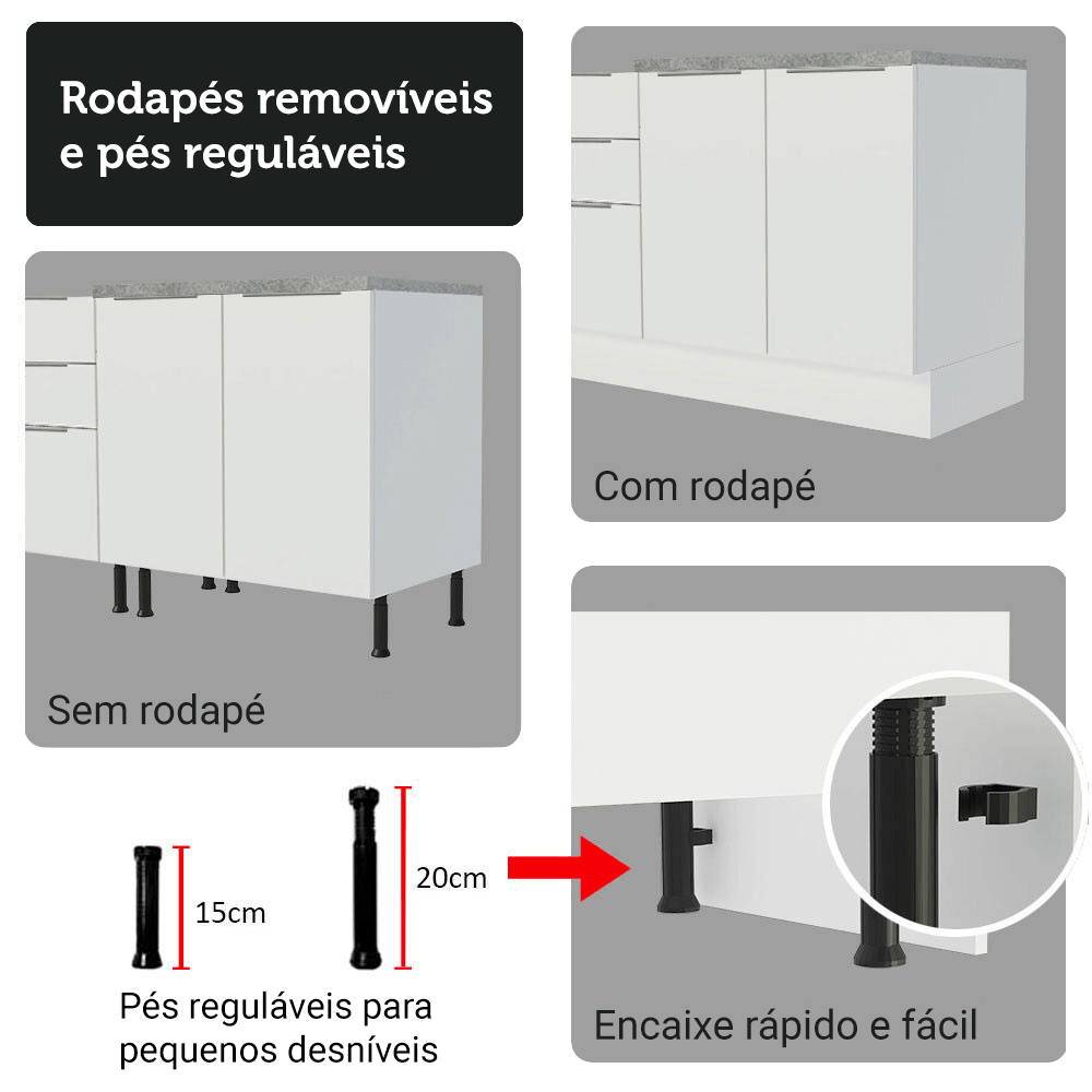 Armário de Cozinha Completa 340cm Branco Stella Madesa 01