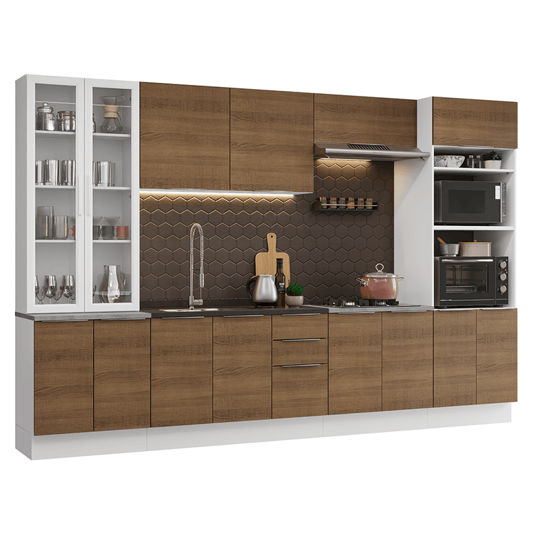 Armário de Cozinha Completa 340cm Branco/Rustic Stella Madesa 01