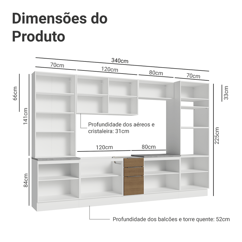 Armário de Cozinha Completa 340cm Branco/Rustic Stella Madesa 01