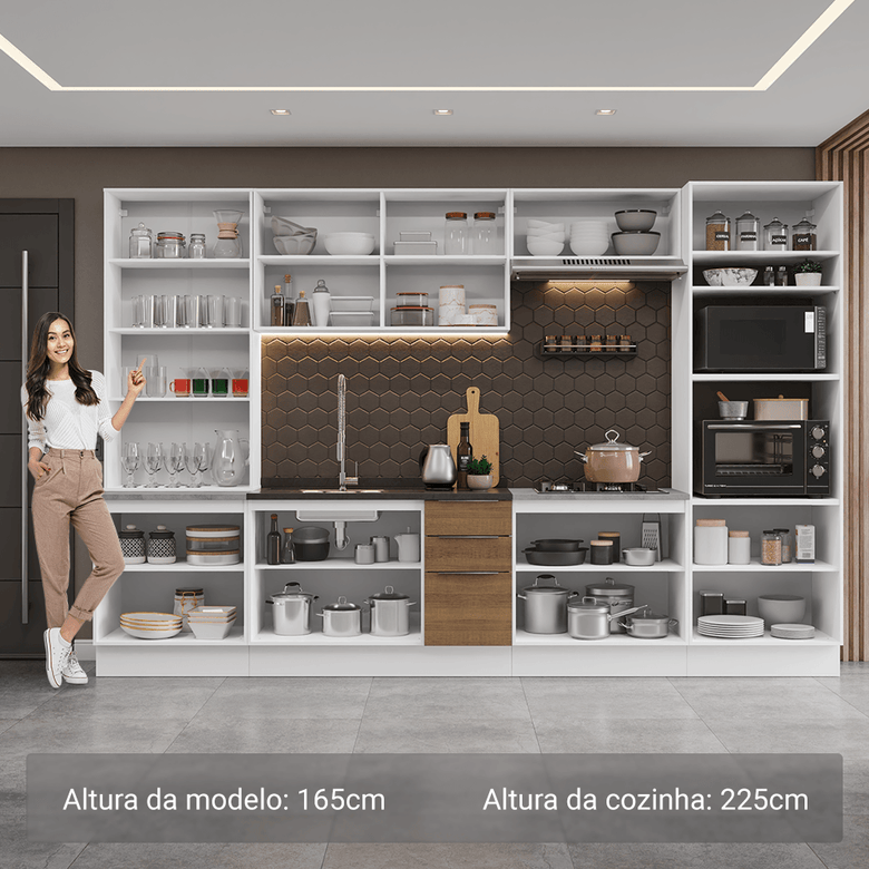 Armário de Cozinha Completa 340cm Branco/Rustic Stella Madesa 01