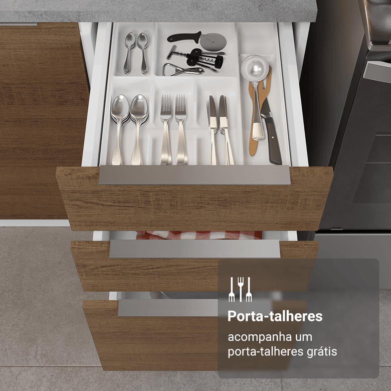 Armário de Cozinha Completa 340cm Branco/Rustic Stella Madesa 01