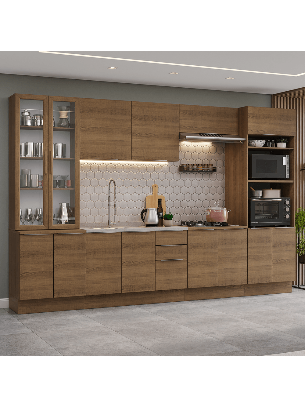 Armário de Cozinha Completa 340cm Rustic Stella Madesa 01 - Rustic