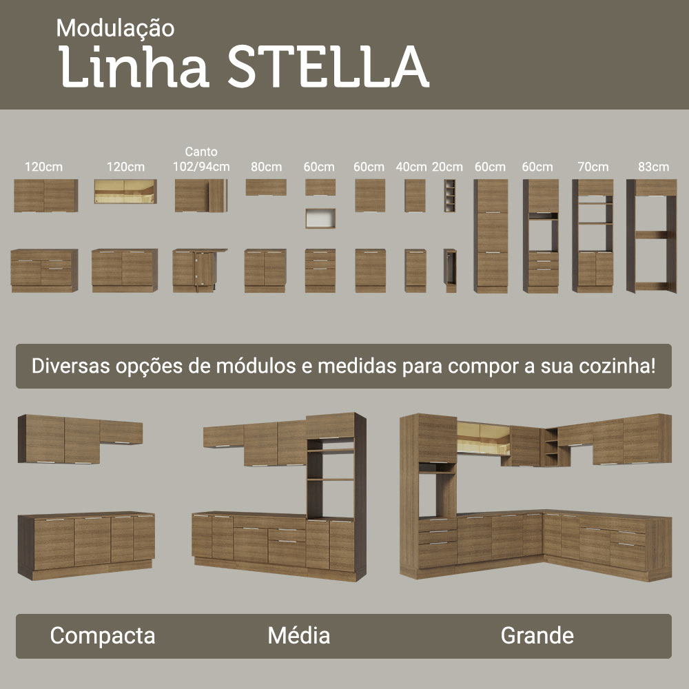 Armário de Cozinha Completa 340cm Rustic Stella Madesa 01