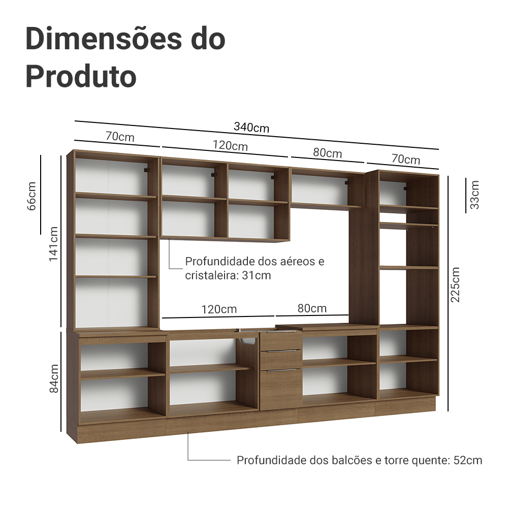 Armário de Cozinha Completa 340cm Rustic Stella Madesa 01
