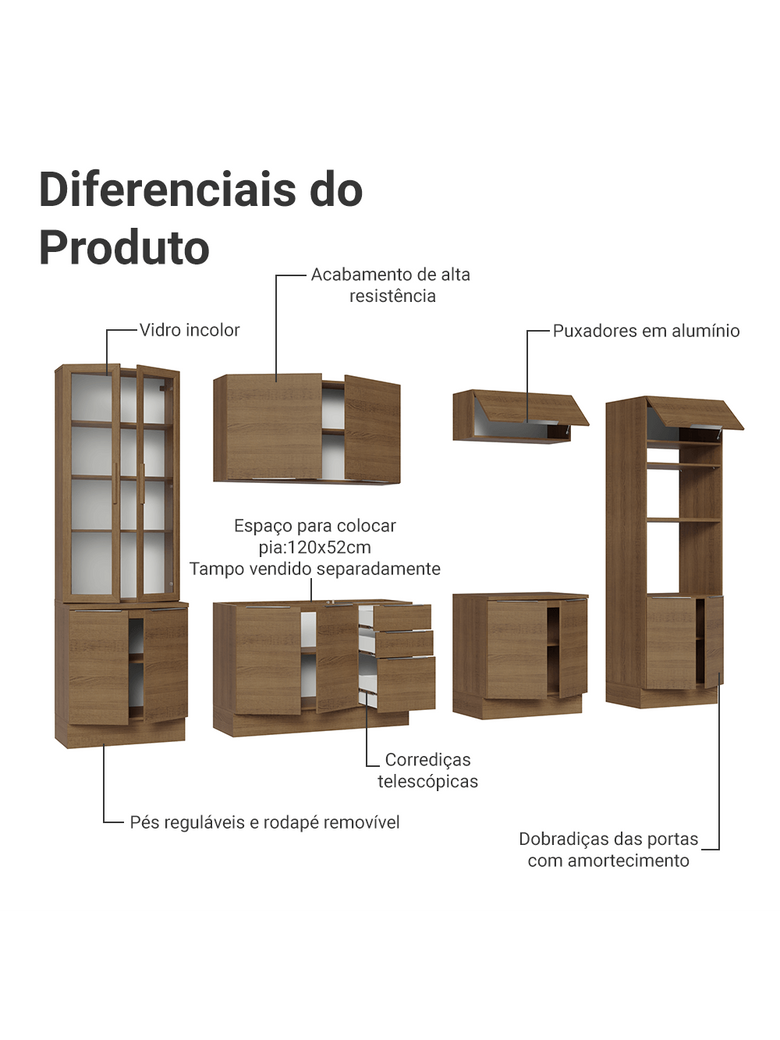 Armário de Cozinha Completa 340cm Rustic Stella Madesa 01