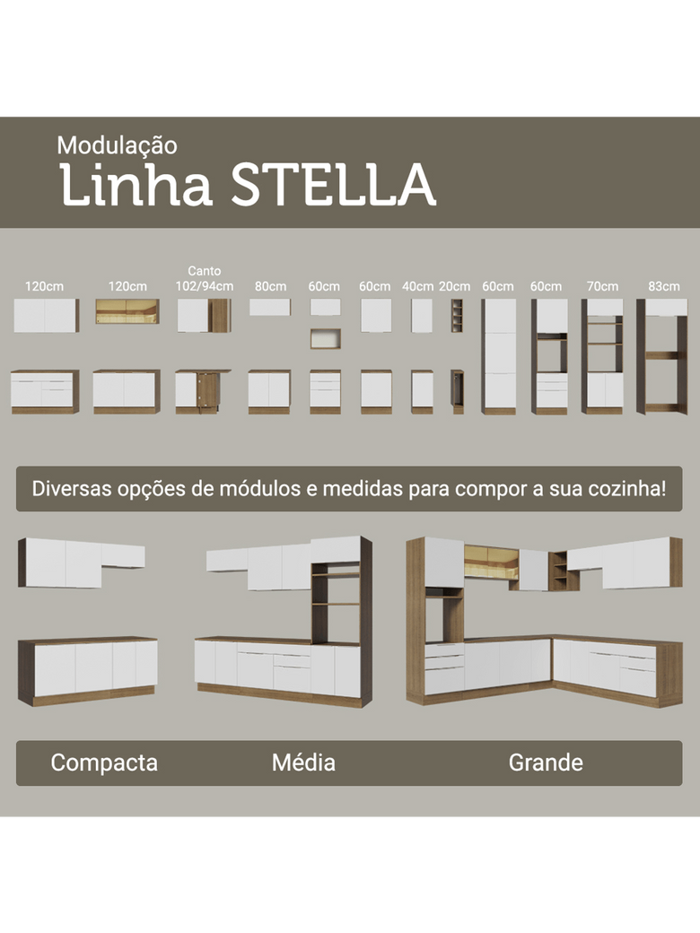 Armário de Cozinha Completa 340cm Rustic/Branco Stella Madesa 01