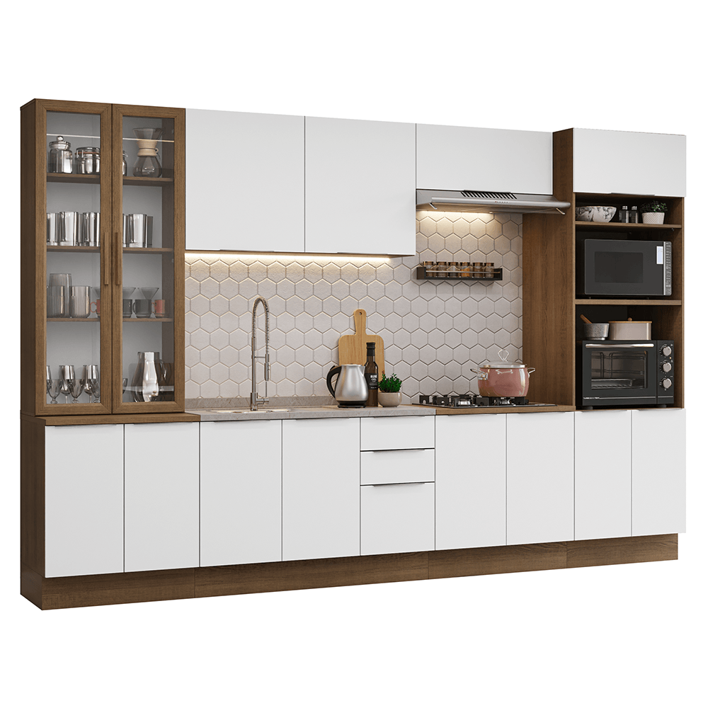 Armário de Cozinha Completa 340cm Rustic/Branco Stella Madesa 01 - Rustic/Branco