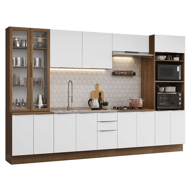 Armário de Cozinha Completa 340cm Rustic/Branco Stella Madesa 01