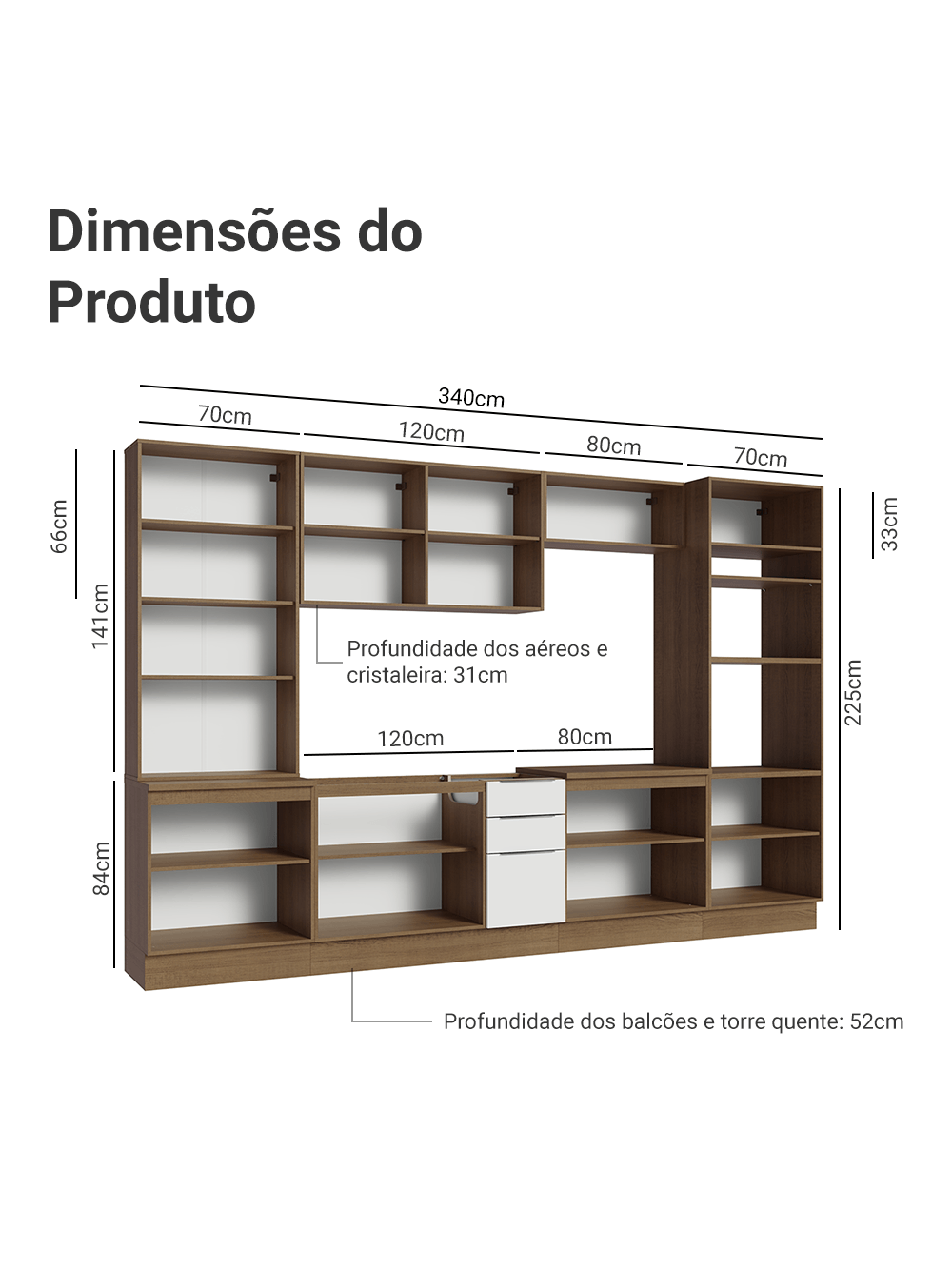 Armário de Cozinha Completa 340cm Rustic/Branco Stella Madesa 01