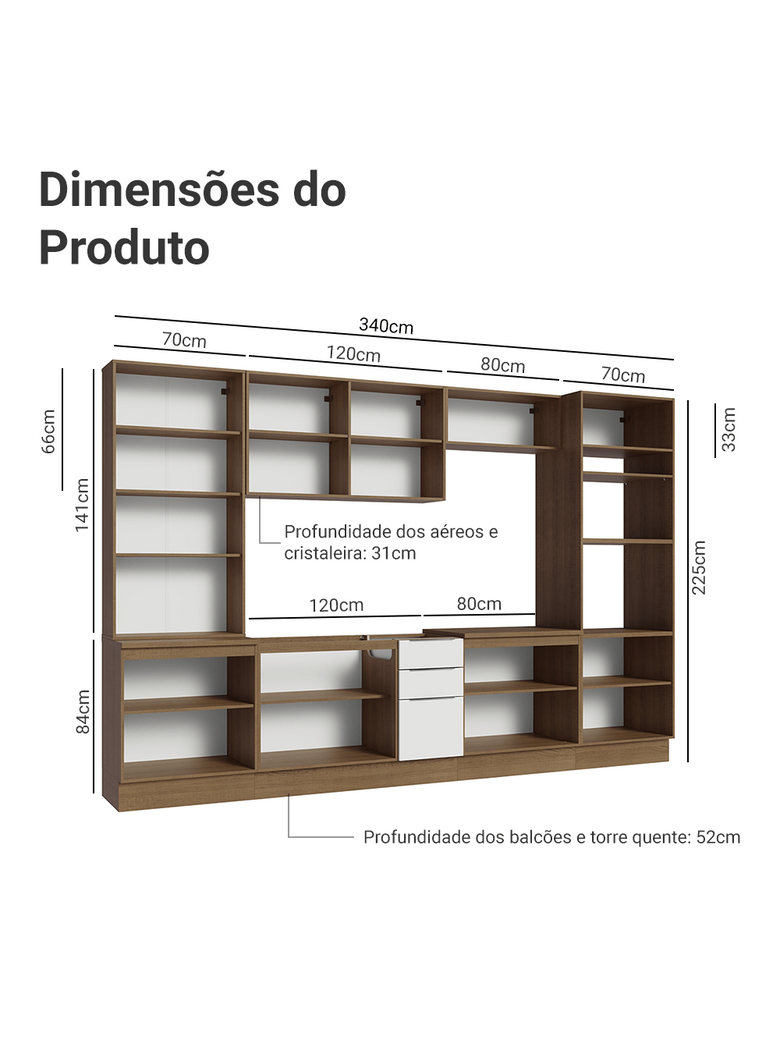 Armário de Cozinha Completa 340cm Rustic/Branco Stella Madesa 01