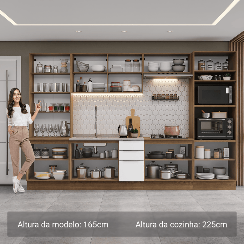 Armário de Cozinha Completa 340cm Rustic/Branco Stella Madesa 01