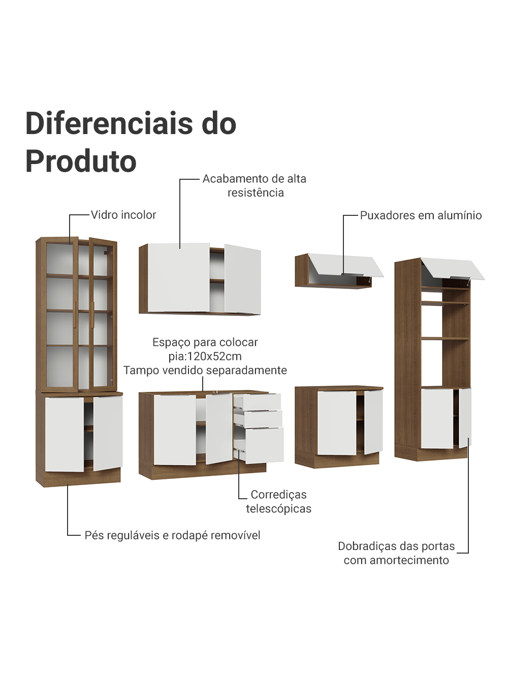 Armário de Cozinha Completa 340cm Rustic/Branco Stella Madesa 01