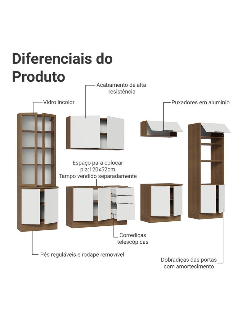 Armário de Cozinha Completa 340cm Rustic/Branco Stella Madesa 01