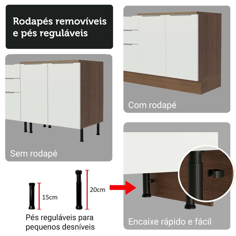Armário de Cozinha Completa 340cm Rustic/Branco Stella Madesa 01