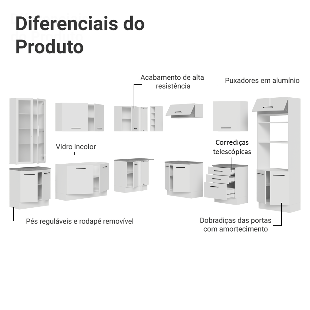 Armário de Cozinha Completa 549cm Branco Agata Madesa 01