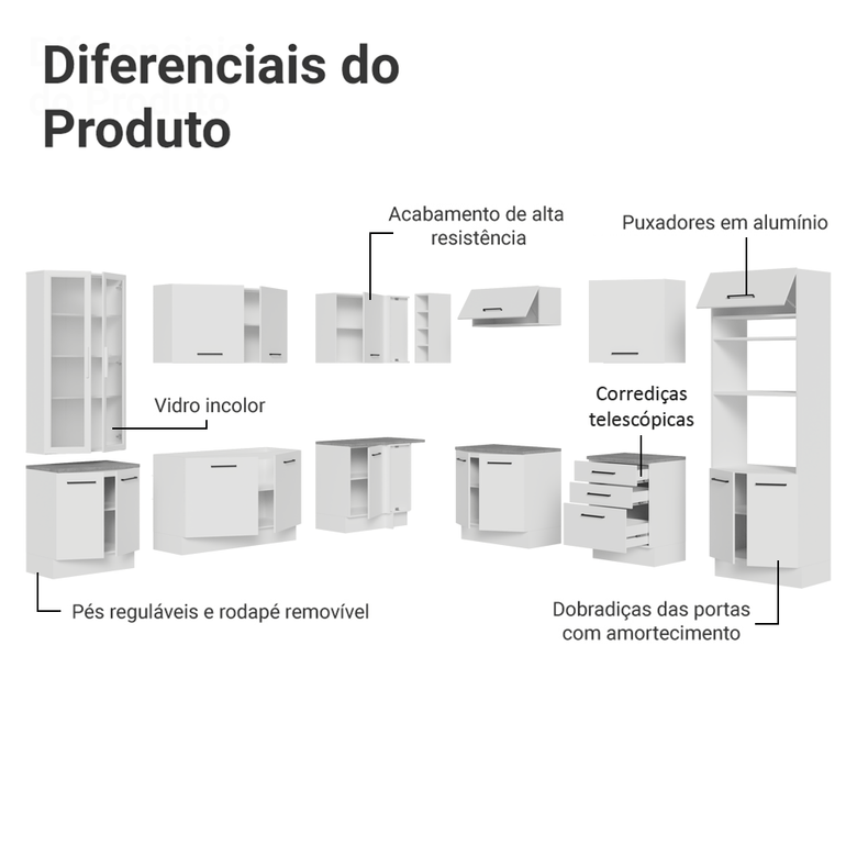 Armário de Cozinha Completa 549cm Branco Agata Madesa 01