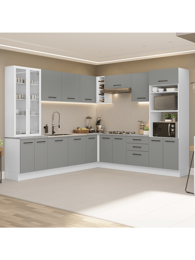 Armário de Cozinha Completa 549cm Branco/Cinza Agata Madesa 01