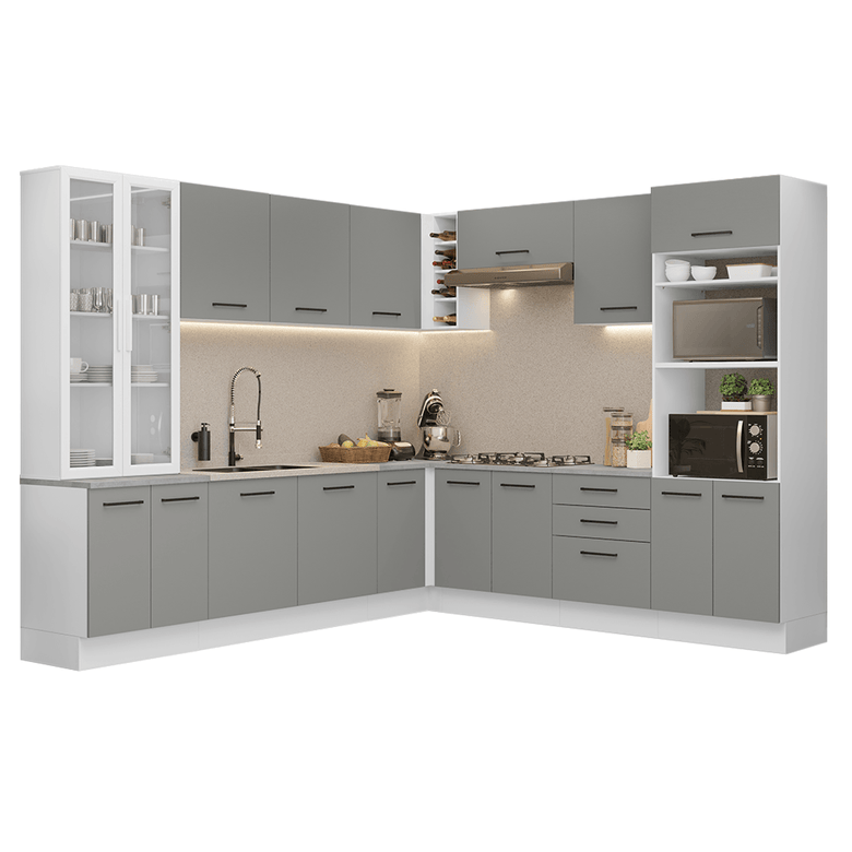 Armário de Cozinha Completa 549cm Branco/Cinza Agata Madesa 01