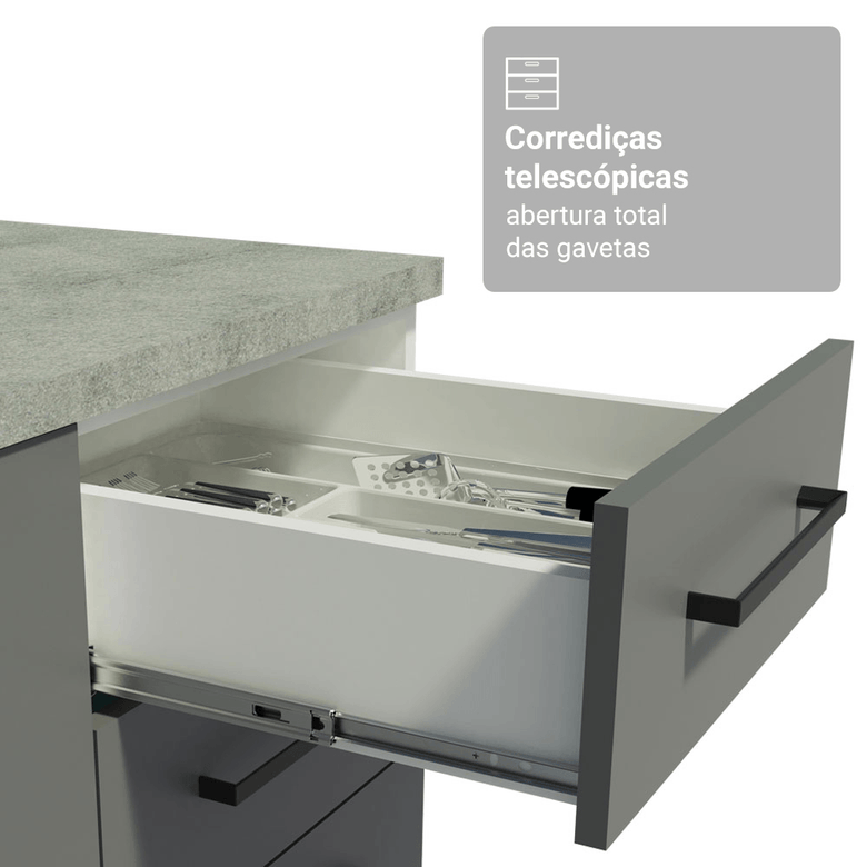 Armário de Cozinha Completa 549cm Branco/Cinza Agata Madesa 01