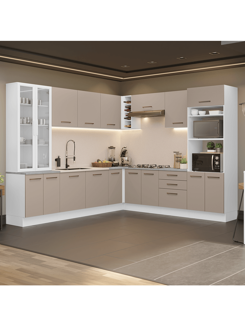 Armário de Cozinha Completa 549cm Branco/Crema Agata Madesa 01 - Branco/Crema