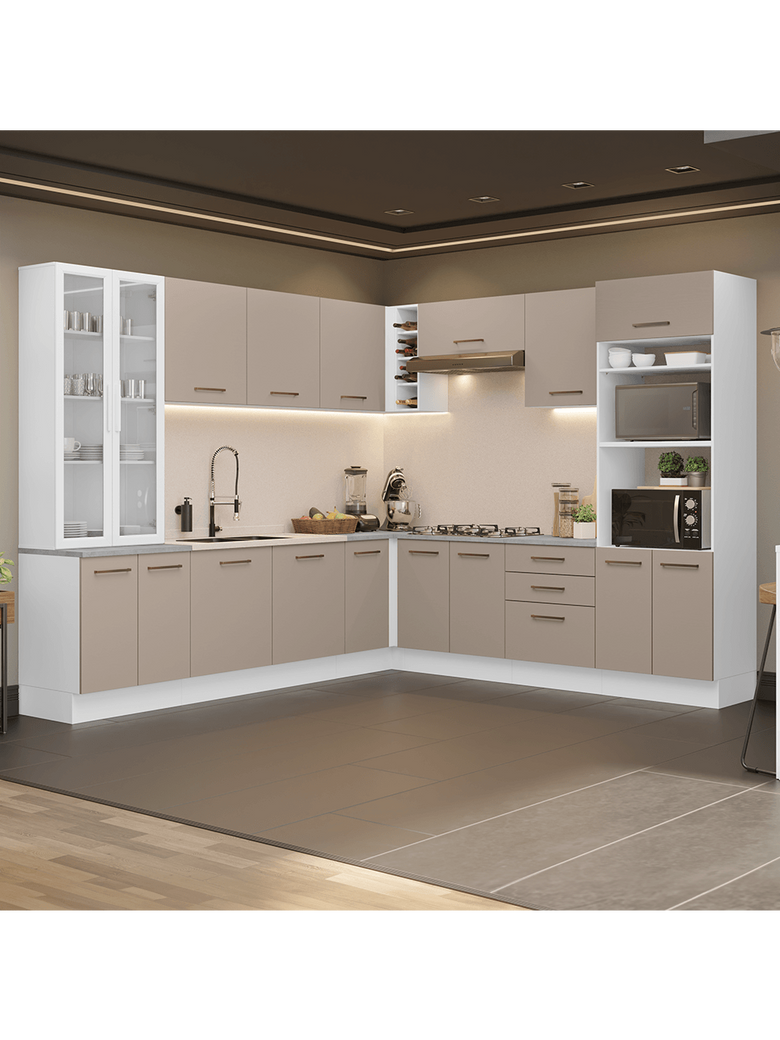 Armário de Cozinha Completa 549cm Branco/Crema Agata Madesa 01
