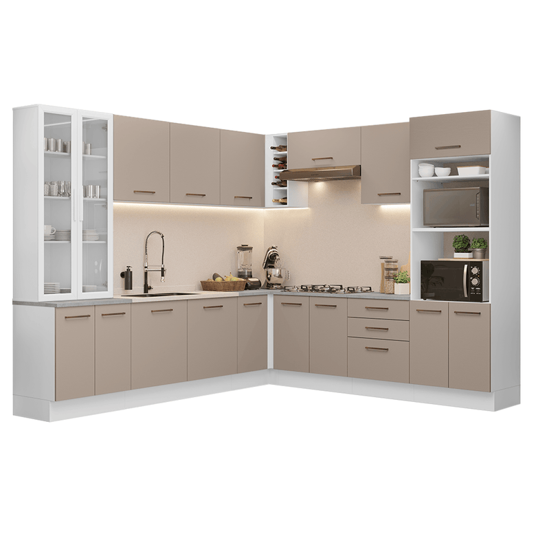 Armário de Cozinha Completa 549cm Branco/Crema Agata Madesa 01
