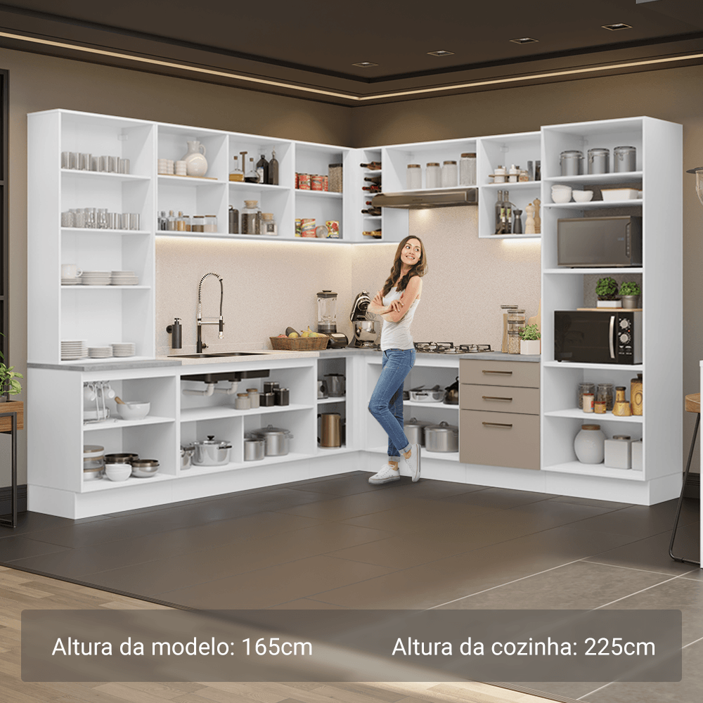 Armário de Cozinha Completa 549cm Branco/Crema Agata Madesa 01