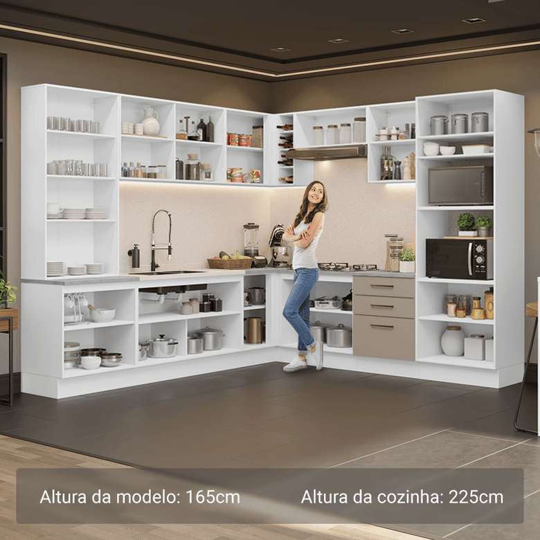 Armário de Cozinha Completa 549cm Branco/Crema Agata Madesa 01