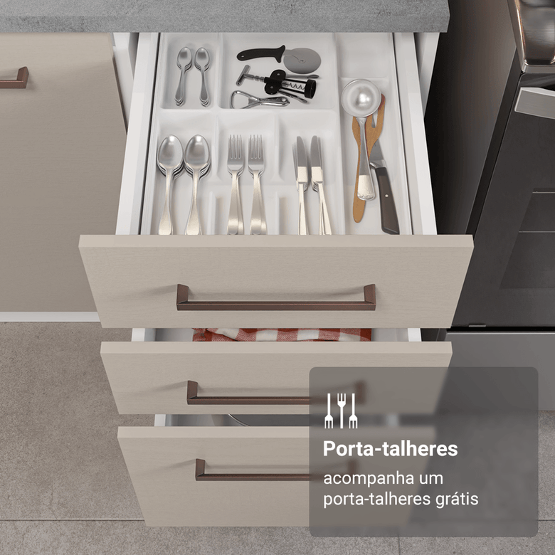 Armário de Cozinha Completa 549cm Branco/Crema Agata Madesa 01