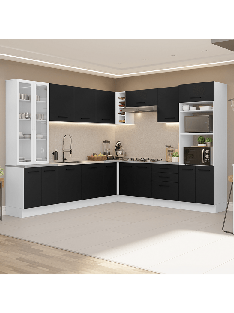 Armário de Cozinha Completa 549cm Branco/Preto Agata Madesa 01