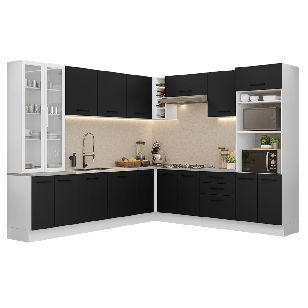Armário de Cozinha Completa 549cm Branco/Preto Agata Madesa 01 - Branco/Preto