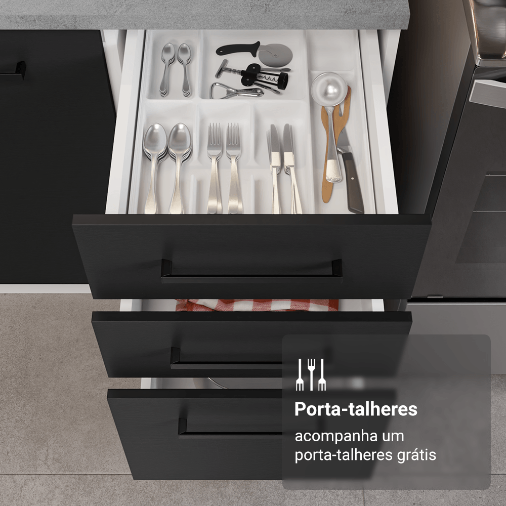 Armário de Cozinha Completa 549cm Branco/Preto Agata Madesa 01