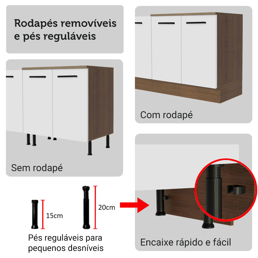 Armário de Cozinha Completa 549cm Rustic/Branco Agata Madesa 01