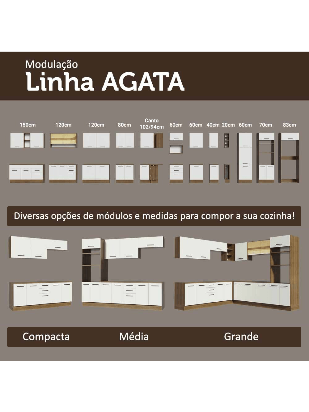 Armário de Cozinha Completa 549cm Rustic/Branco Agata Madesa 01